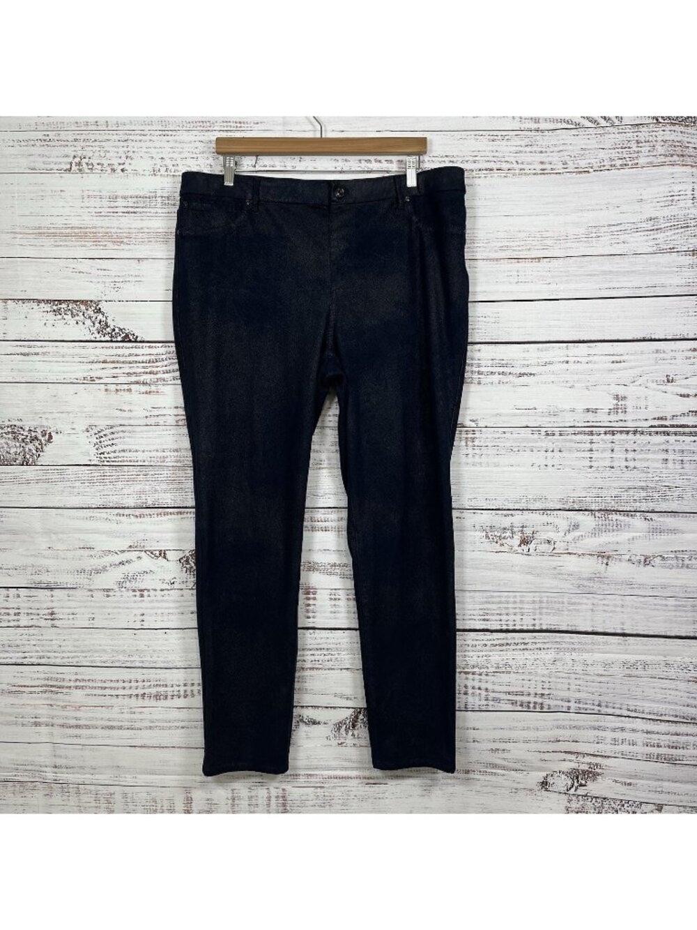 Chicos Blue Gold Shimmer Faux Suede Tapered Leg Pants